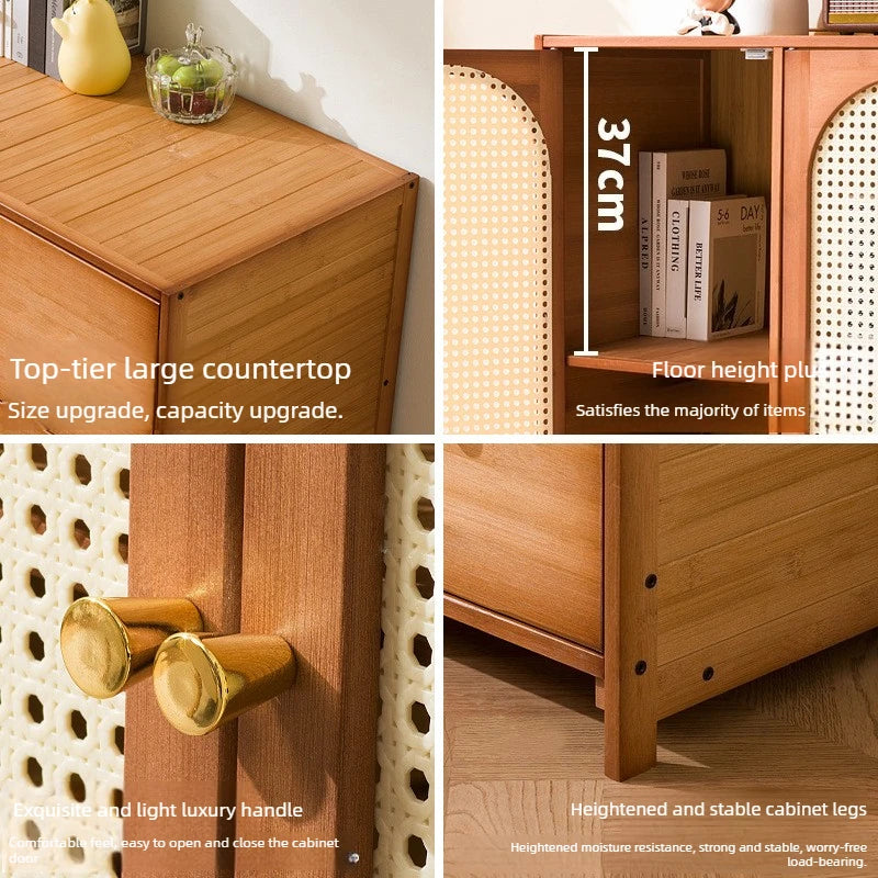 Retro Bamboo Rattan Sideboard Cabinet – Multi-Purpose Storage Cabinet