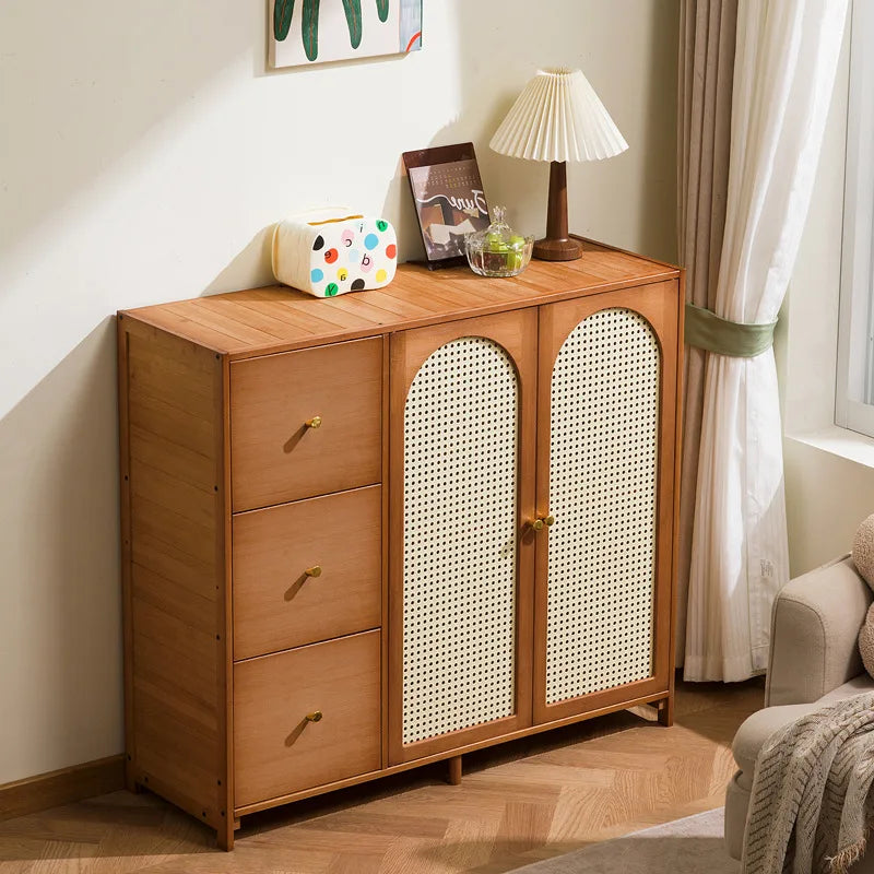 Retro Bamboo Rattan Sideboard Cabinet – Multi-Purpose Storage Cabinet