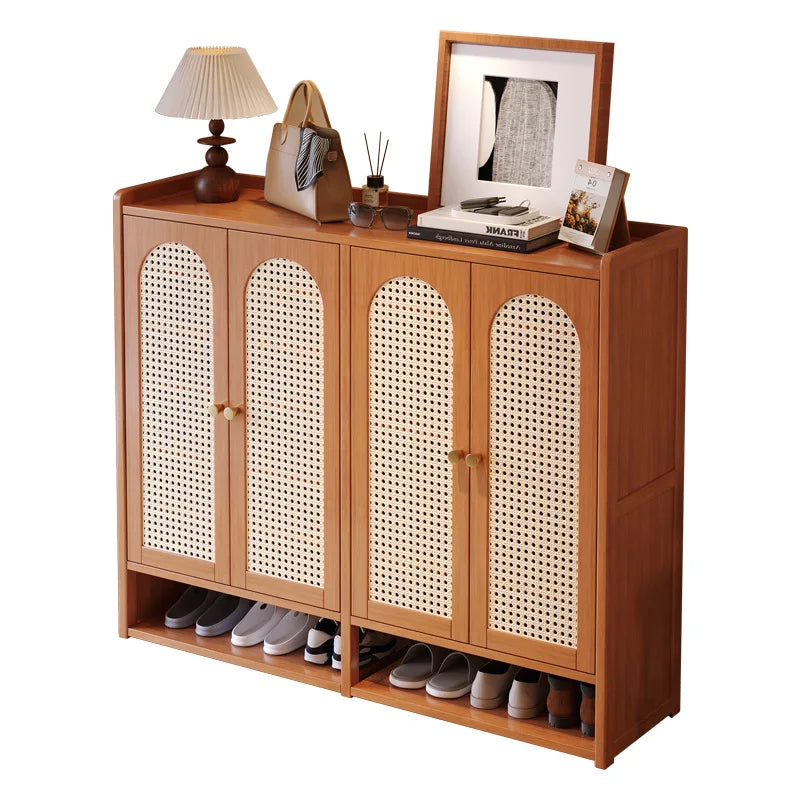 Shoe Cabinet with Natural Rattan Doors – Modern Luxury Entryway Storage