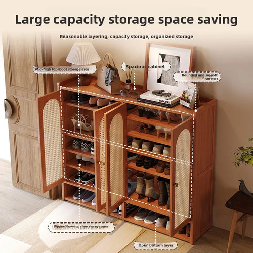 Shoe Cabinet with Natural Rattan Doors – Modern Luxury Entryway Storage