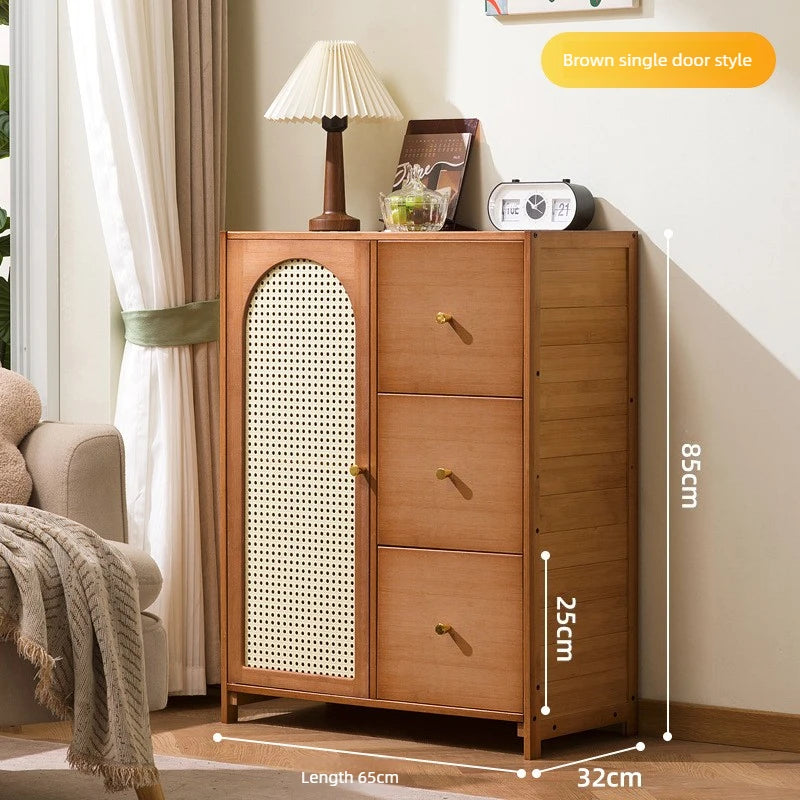 Retro Bamboo Rattan Sideboard Cabinet – Multi-Purpose Storage Cabinet