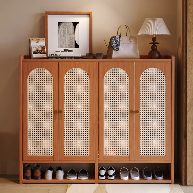 Shoe Cabinet with Natural Rattan Doors – Modern Luxury Entryway Storage