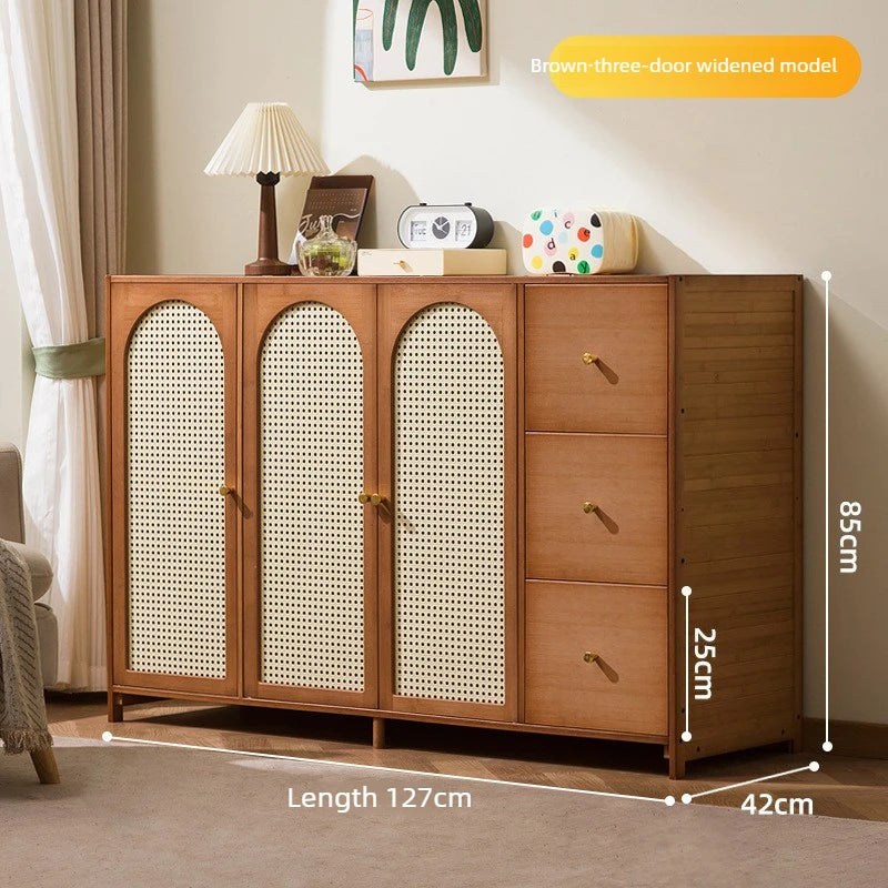 Retro Bamboo Rattan Sideboard Cabinet – Multi-Purpose Storage Cabinet