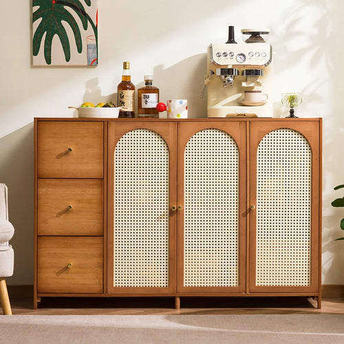 Retro Bamboo Rattan Sideboard Cabinet – Multi-Purpose Storage Cabinet