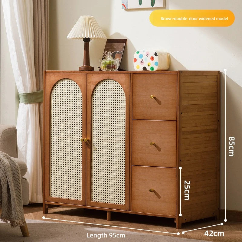 Retro Bamboo Rattan Sideboard Cabinet – Multi-Purpose Storage Cabinet